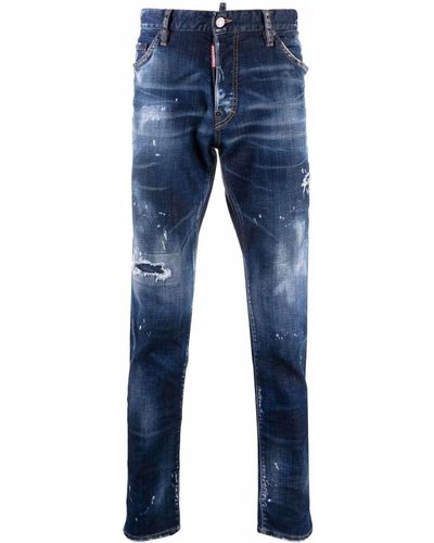 DSquared² Icon Spray Distressed Straight-Leg Jeans - Blue