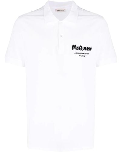 Alexander McQueen Graffiti Embroidered Logo Polo Shirt - White