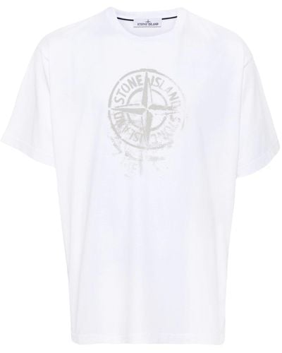Stone Island Reflective One Compass Print Logo T-Shirt - White