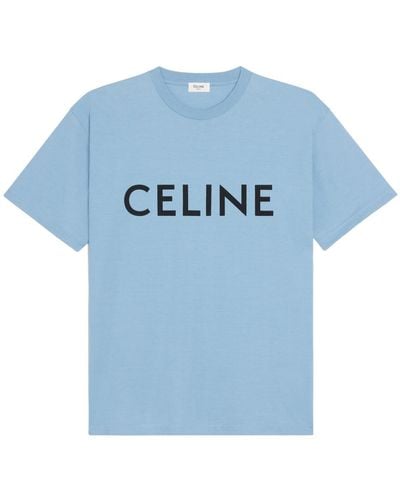 Celine Celine Loose Cotton Logo Print T-Shirt Light - Blue
