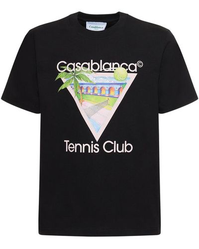 Casablancabrand Tennis Club Icon Printed Cotton T-Shirt - Black