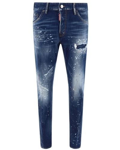 DSquared² Twinphony Paint Splattered Jeans - Blue