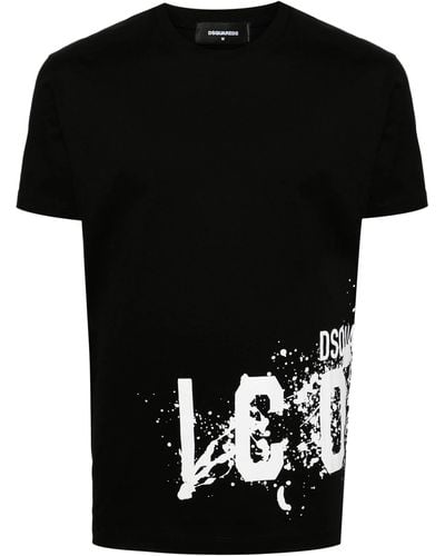 DSquared² Icon Splash Logo Printed Cool Fit T-Shirt - Black