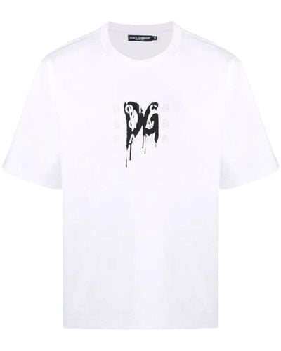 Dolce & Gabbana Graffiti Logo Print With Rubber Effect T-Shirt - White