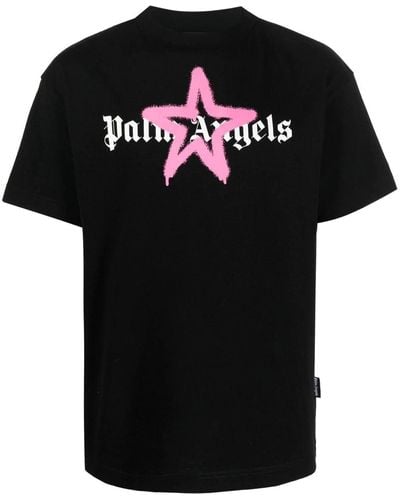 Palm Angels Star Sprayed Logo-Print T-Shirt - Black