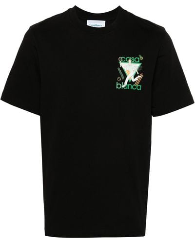 Casablancabrand Le Jeu Printed Cotton T-Shirt - Black