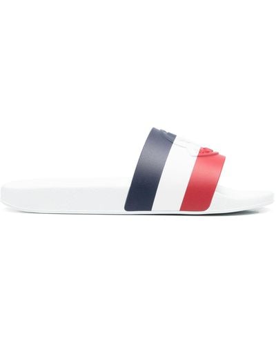 Moncler Basille Embossed Logo Stripe Sliders - White