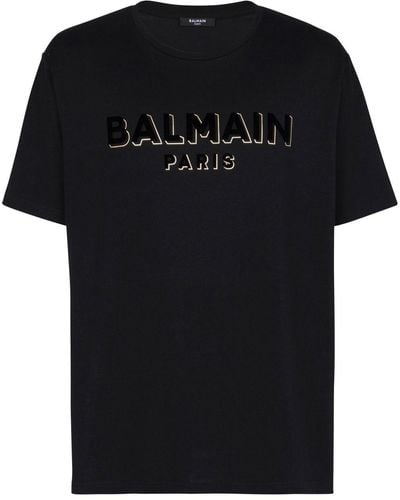 Balmain Crewneck Oversized T-Shirt With Velvet Logo - Black