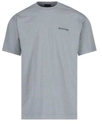 Balenciaga Bb Logo Embroidered Oversized T-Shirt - Gray