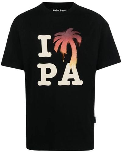 Palm Angels I Love Pa Logo Printed T-Shirt - Black