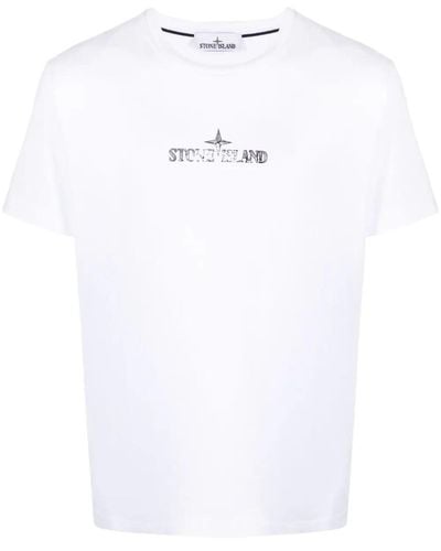 Stone Island Stamp One Logo Print T-Shirt - White