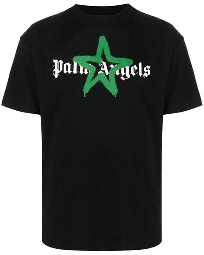 Palm Angels Star Sprayed Logo-Print T-Shirt - Black