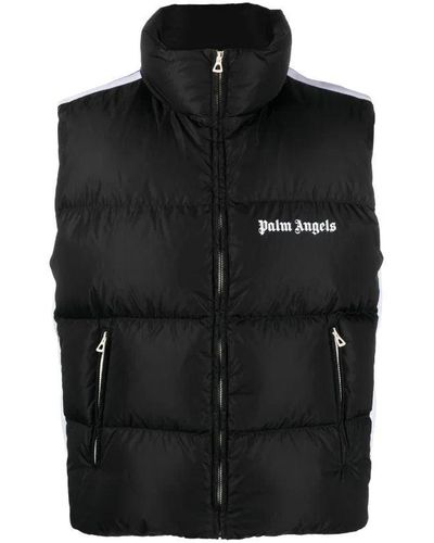 Palm Angels Classic Logo Print Padded Down Gilet In Black