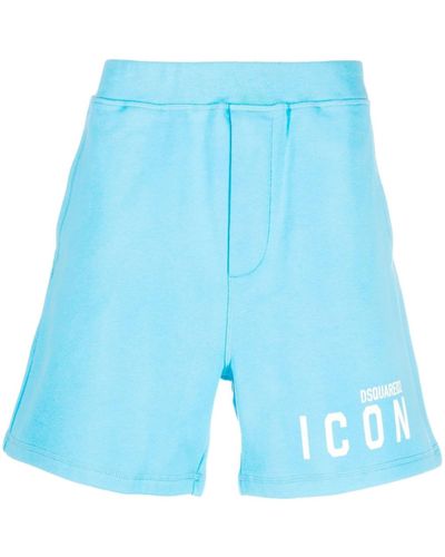 DSquared² Icon Logo Printed Cotton Shorts - Blue