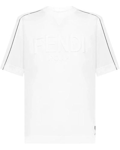 Fendi Logo Embossed Crewneck T-Shirt - White