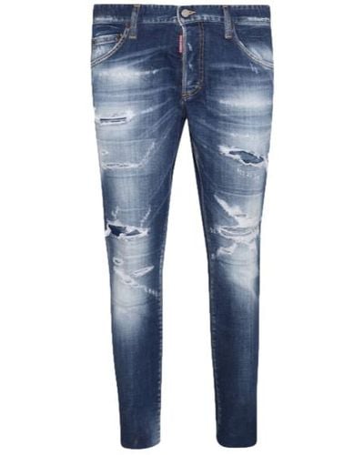 DSquared² Skater Distressed Faded Ripped Jeans - Blue