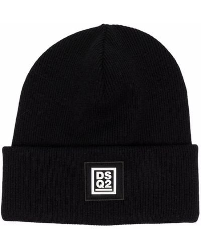 DSquared² Logo Patch Knitted Beanie - Black