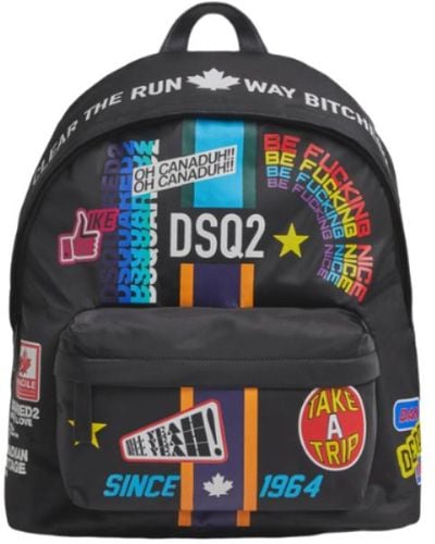 DSquared² Traveller Patch Backpack In Black - Blue