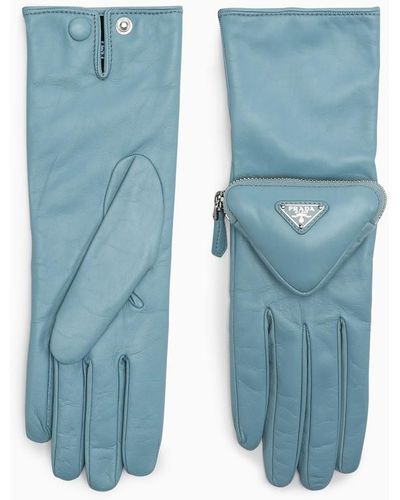 Prada Gloves With Applied Pocket - Blue