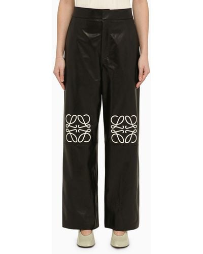 Loewe Leather baggy Pants With Logo - Black