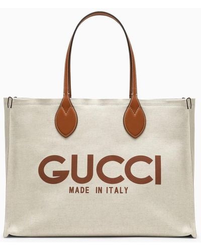 Gucci Borsa tote grande beige in canvas con logo - Neutro