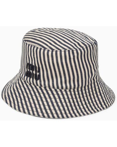 Miu Miu Striped Linen Blend Bucket Hat With Envelope - Natural