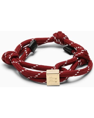 Miu Miu Amaranth Rope Bracelet With Logo - Red