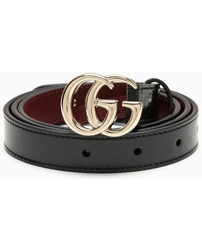 Gucci gg Marmont Thin Belt In Patent Leather - Black