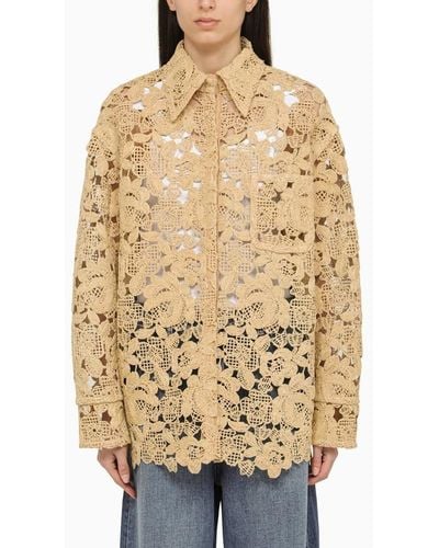 Valentino Giacca camicia traforata beige in raffia - Metallizzato