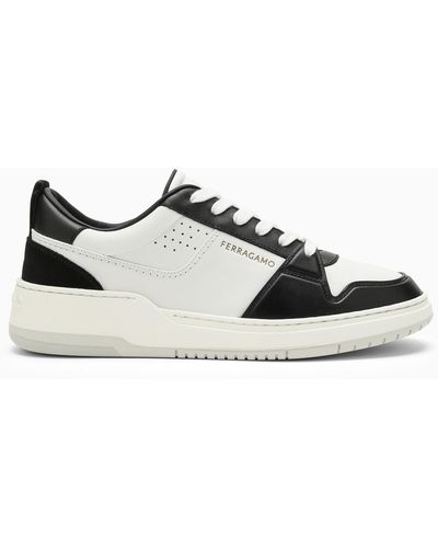 Ferragamo White And Black Leather Street Style Pain Logo Trainers
