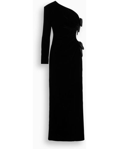 Saint Laurent One-sleeved Velvet Gown With Bow - Black