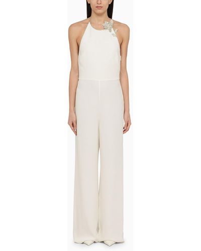 Valentino Ivory Cady Couture Jumpsuit With Embroidery - White