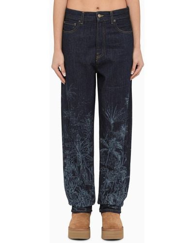 Alanui Blue Regular Jeans With Floral Pattern