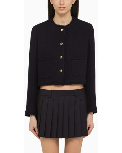 Miu Miu Single-breasted Short Jacket In Wool - Black
