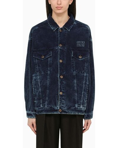 Miu Miu Dark Over Jacket In Washed Denim - Blue