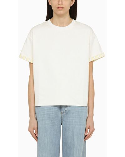 Bottega Veneta White Cotton Crew-neck T-shirt With Embroidery