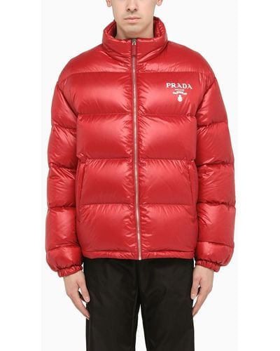 Prada Re-nylon Padded Jacket With Logo - Red