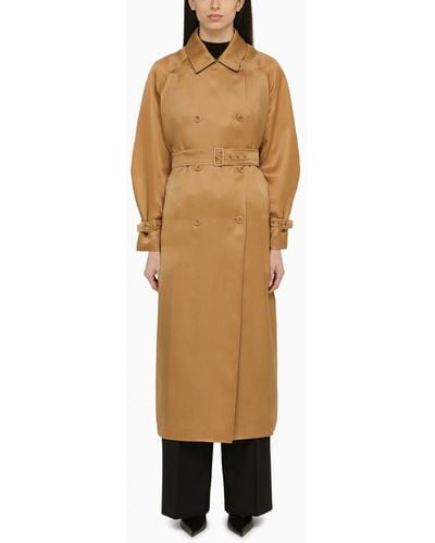Max Mara Leather-coloured Oversize Trench Coat In Silk - Natural