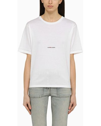 Saint Laurent T-shirt girocollo bianca con stampa logo - Bianco