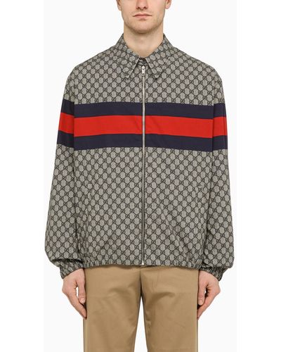 Gucci Zip Jacket With gg Print In Cotton - Grey