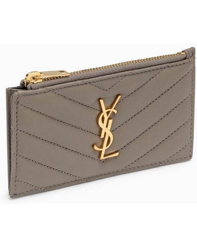 Saint Laurent Cassandre Card Case With Zip - Grey