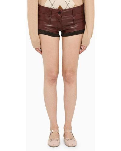 Miu Miu Ultra-short Shorts In Plum-coloured Leather - Burgundy - Brown