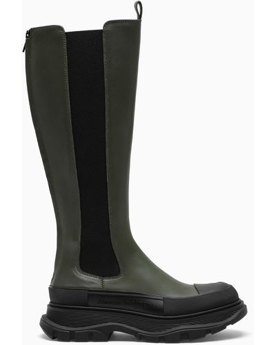 Alexander McQueen Khaki Tread Slick High Boots - Green