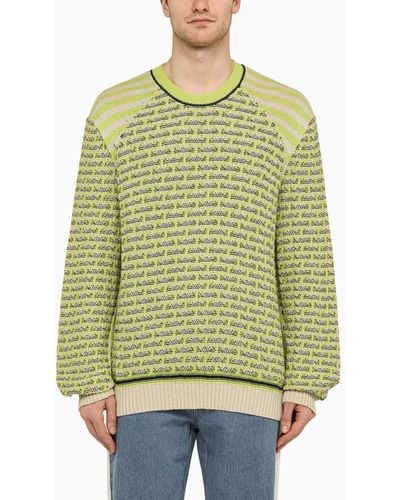 Wales Bonner Ivory Striped And Checked Jumper - Green