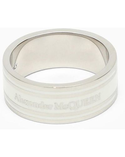 Alexander McQueen Ivory Ring With Logo - Metallic
