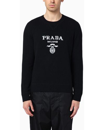 Prada Wool And Cashmere Jumper With Logo Inlay - Black