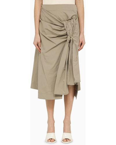 Bottega Veneta Sand-coloured Midi Skirt With Knot - Natural
