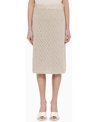 Bottega Veneta Bone-coloured Cotton Knit Crochet Skirt - Natural