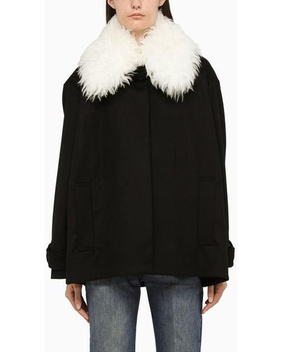 Stella McCartney Caban in lana con collo in eco pelliccia - Nero