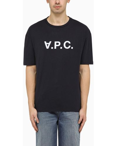 A.P.C. Logoed Navy Crewneck T Shirt - Black